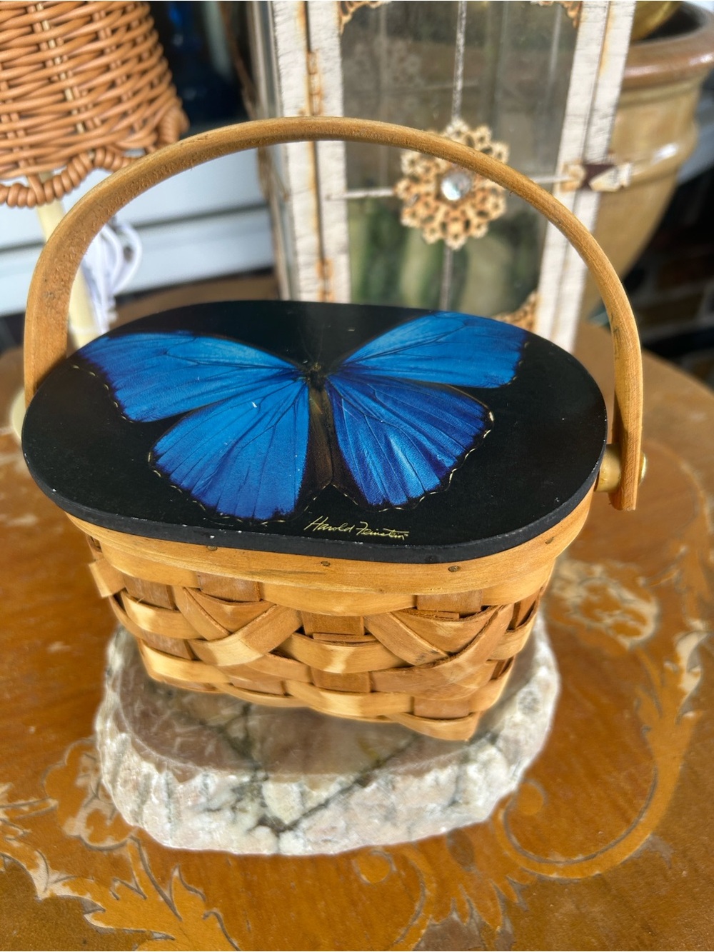 Vintage Blue Morpho Butterfly Picnic Basket Bag